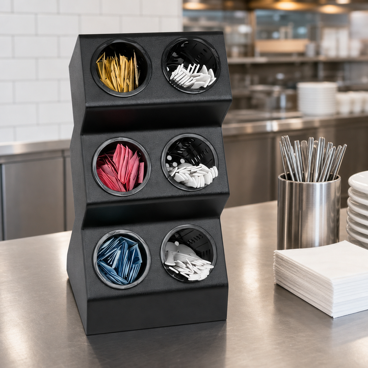 Product image #3 for Dispense-Rite Black Polystyrene 6-Compartment Countertop Flatware Organizer with Inserts