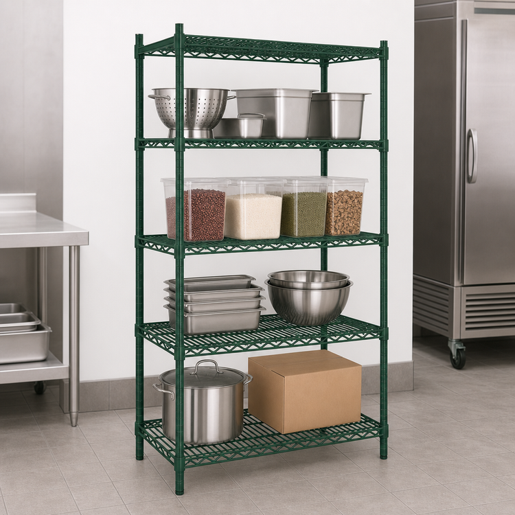 Product image #3 for Omcan USA 36" x 18" x 72" Stationary 4-Shelf Wire Shelving Unit, Epoxy Green