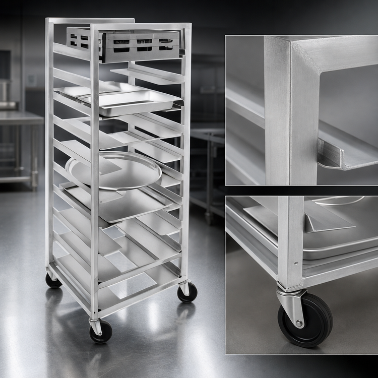 Product image #3 for Channel Manufacturing All-Welded Aluminum Universal Rack, 5-Pan Capacity, 5-Inch Swivel Casters