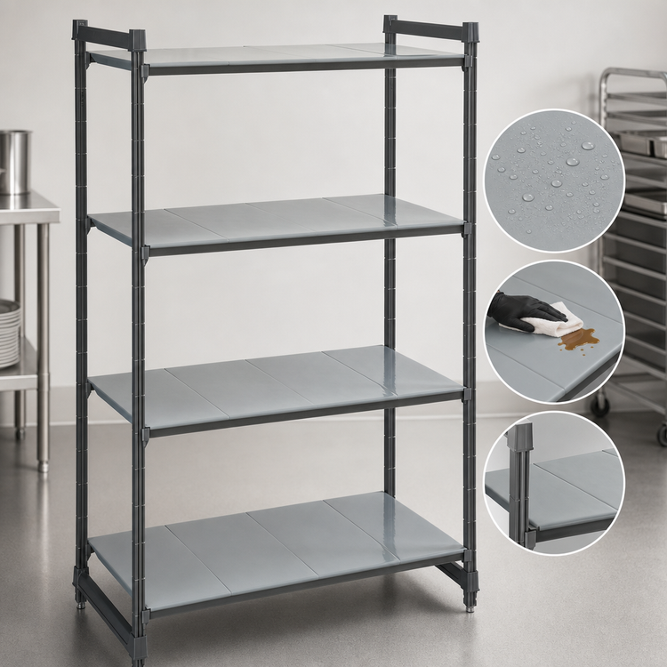 Product image #3 for Cambro Camshelving Basics Plus 4-Shelf Solid Stationary Starter Unit, 21 x 30 x 64 Inches, Brushed Graphite