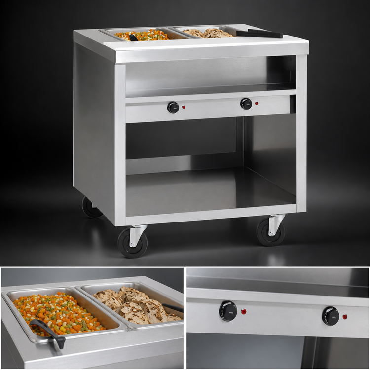 Product image #3 for Delfield E-Chef 36-Inch Electric Hot Food Table with 2 Sealed Wells, Open Shelf Base and Casters