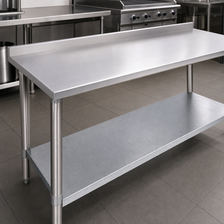 Product image #3 for Duke 60" x 24" Deluxe 16-Gauge 300 Series Stainless Steel Work Table with 1-1/8" Riser and Galvanized Undershelf