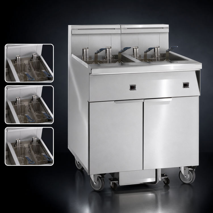 Product image #3 for Imperial IFSSP375EUC 3-Battery Electric Floor Fryer with Space Saver Filter System, 75 lb. Tanks, Tilt-Up Elements, Computer Controls