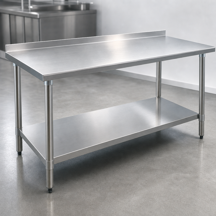 Product image #3 for Eagle Group Budget Series 60-Inch x 30-Inch 430 Stainless Steel Work Table with Rear Upturn and Adjustable Undershelf
