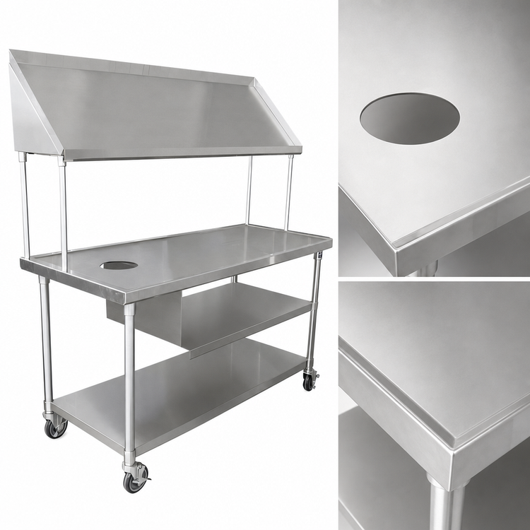 Product image #3 for John Boos 63 Inch x 30 Inch Mobile Stainless Steel Sorting Table with Marine Edge, Slanted Shelf, and Locking Casters