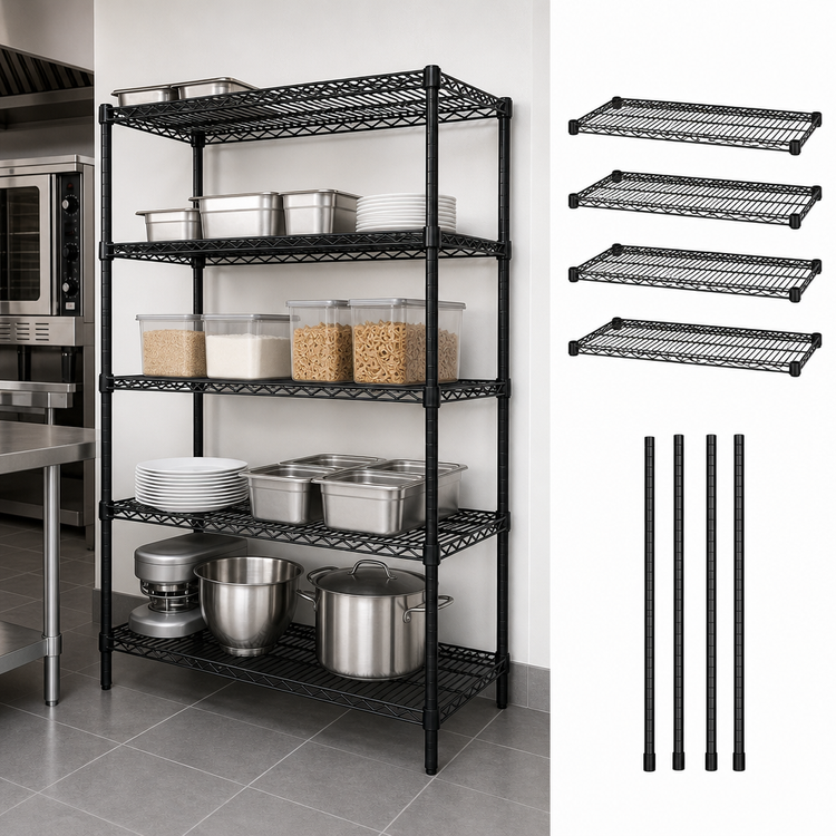 Product image #3 for Quantum 4-Shelf Stationary Wire Shelving Starter Kit, 36"W x 30"D x 54"H, Black Epoxy