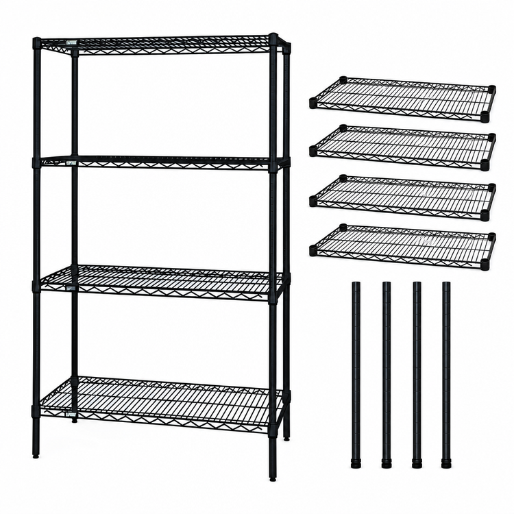 Product image #3 for Quantum Stationary Wire Shelving Starter Kit, 72W x 21D x 63H, Black Epoxy Antimicrobial Finish
