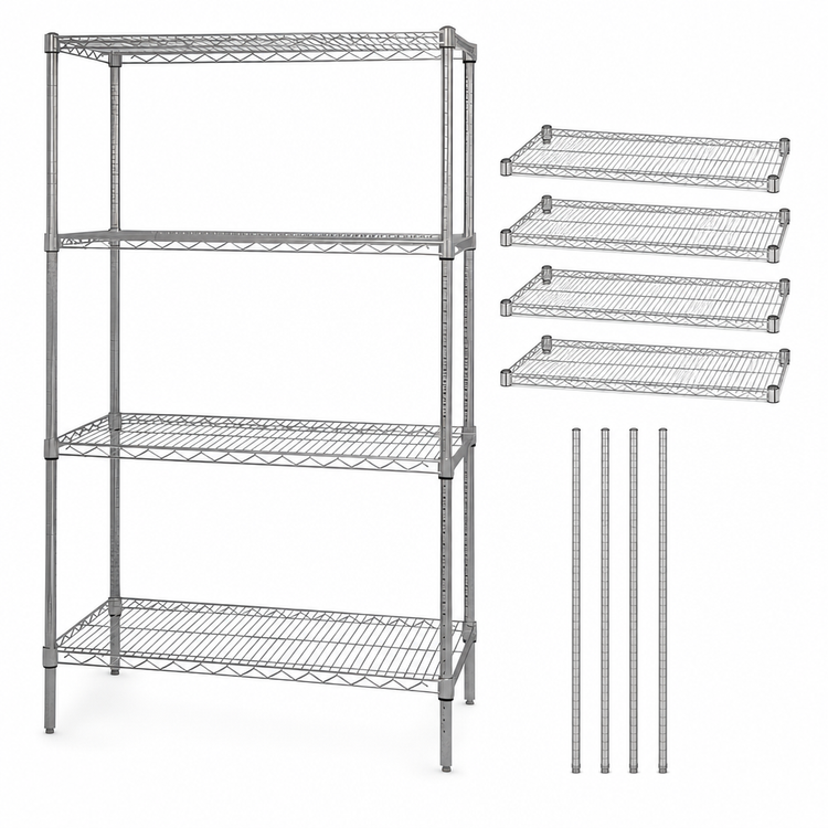 Product image #3 for Quantum 36 Inch x 36 Inch x 86 Inch 304 Stainless Steel Wire Shelving Starter Kit, Stationary 4-Shelf Unit
