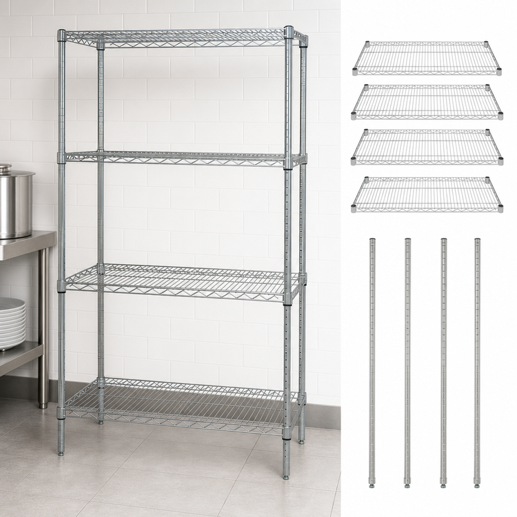 Product image #3 for Quantum Chrome Plated Wire Shelving Starter Kit, 36 x 24 x 74 Inches, 4-Shelf Stationary Unit
