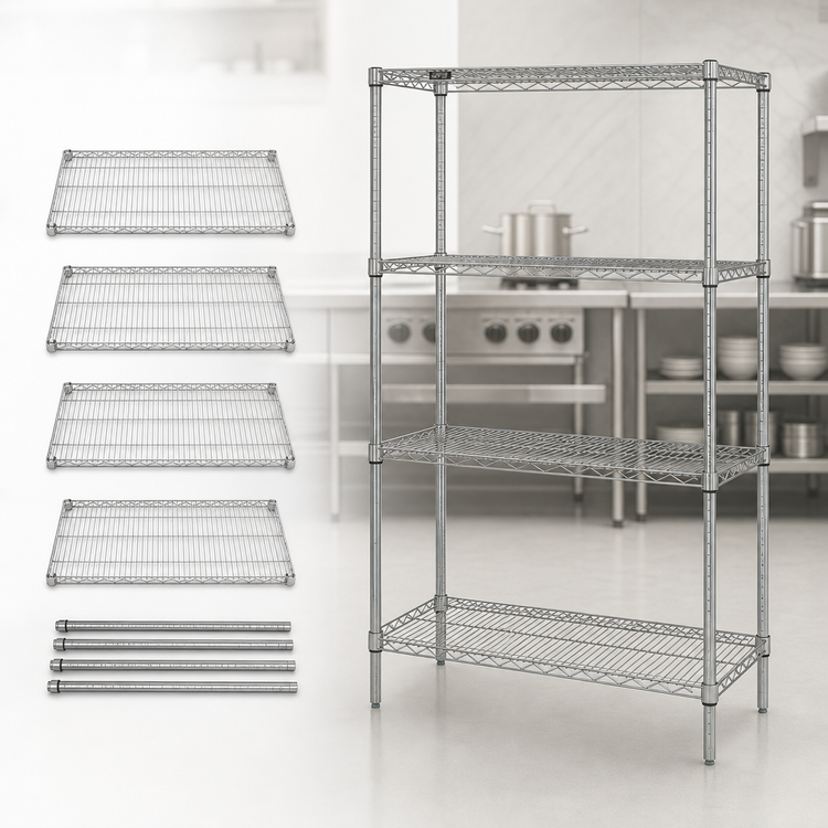Product image #3 for Quantum 30"W x 18"D x 63"H Wire Shelving Starter Kit, Chrome Plated, 4-Shelf, Stationary
