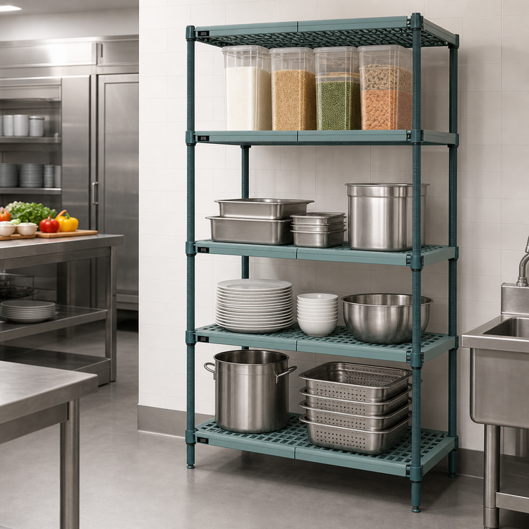 Product image #3 for 4-Tier Stationary Wire Plastic Mat Shelving Unit, 60 x 24 x 74 Inches, Green