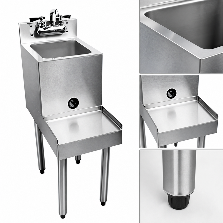 Product image #3 for CHOICE Freestanding Stainless Steel Underbar Blender Station with Sink and Backsplash, 12" x 24"