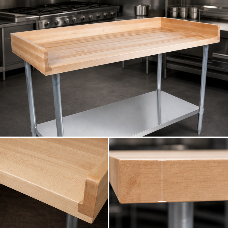 Product image #3 for John Boos 120-Inch x 24-Inch Bakers' Table Wood Top Work Table with 4-Inch Coved Riser and Galvanized Base