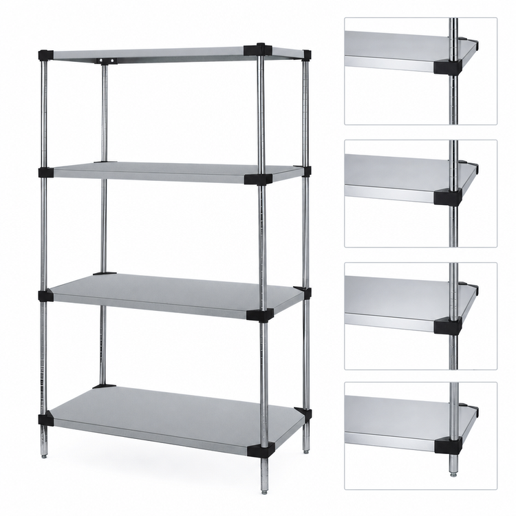 Product image #3 for Quantum Stationary Solid Stainless Steel Shelving Starter Kit, 48"W x 21"D x 63"H, 4 Shelves