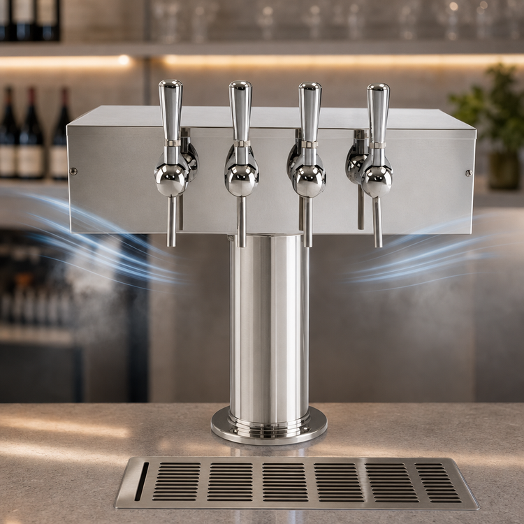 Product image #3 for T Style Countertop Air-Cooled Wine Font with 4 Polished 304 Stainless Steel Side Pull Faucets