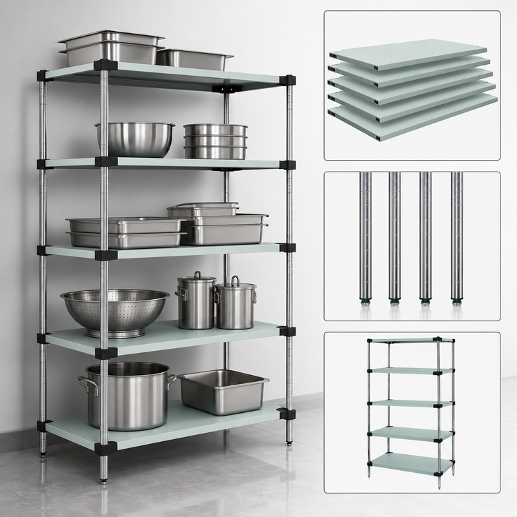 Product image #3 for Quantum 72"W x 18"D x 74"H Solid Stainless Steel Shelving Starter Kit with 5 Shelves