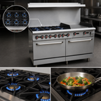 Thumbnail image #3 for Hurakan by Equip.me 60-Inch Heavy Duty Commercial Gas Range with 6 Open Burners, Griddle, and 2 Ovens