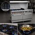 Thumbnail image #3 for Hurakan by Equip.me 60-Inch Heavy Duty Commercial Gas Range with 6 Open Burners, Griddle, and 2 Ovens