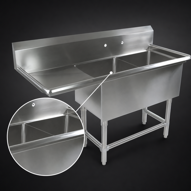 Product image #3 for John Boos Pro-Bowl 2-Compartment Commercial Sink with Left Drainboard, 76-3/16" W x 29-1/2" D x 44-1/16" H