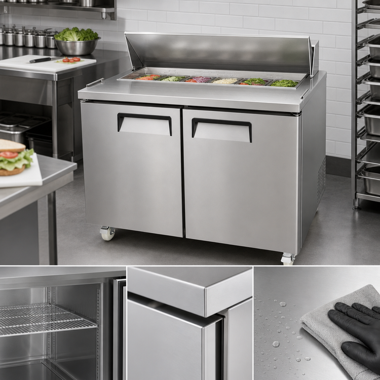 Product image #3 for Atosa MSF8302GR Two-Section Sandwich/Salad Prep Table Refrigerator, 48-1/5-Inch Wide, 13.4 Cu. Ft.