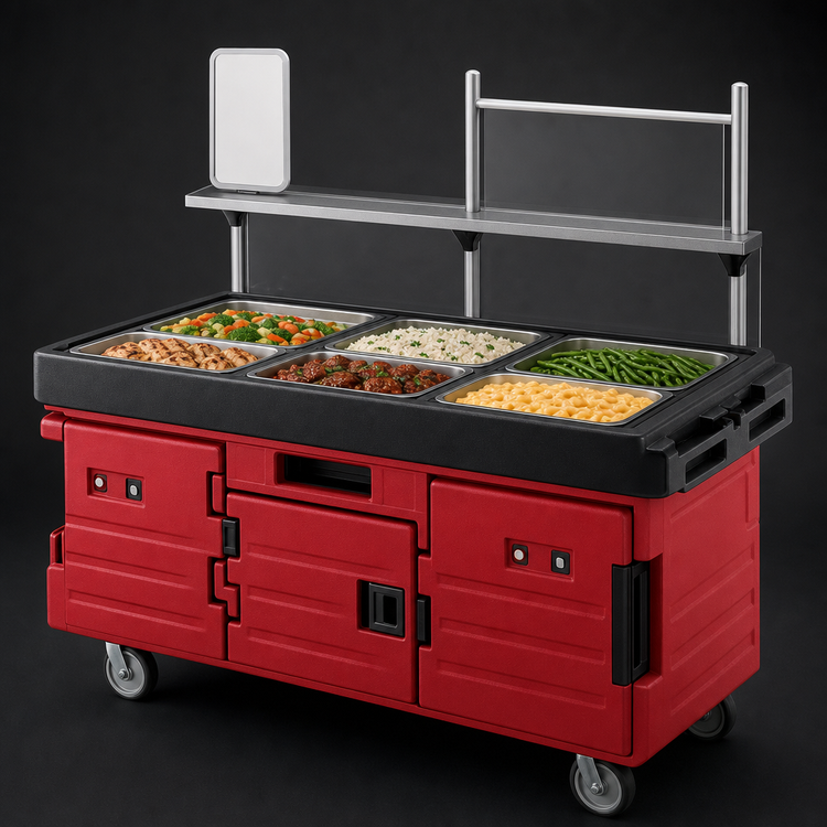 Product image #3 for Cambro CamKiosk® 6-Pan Well Insulated Mobile Food Cart, Hot Red