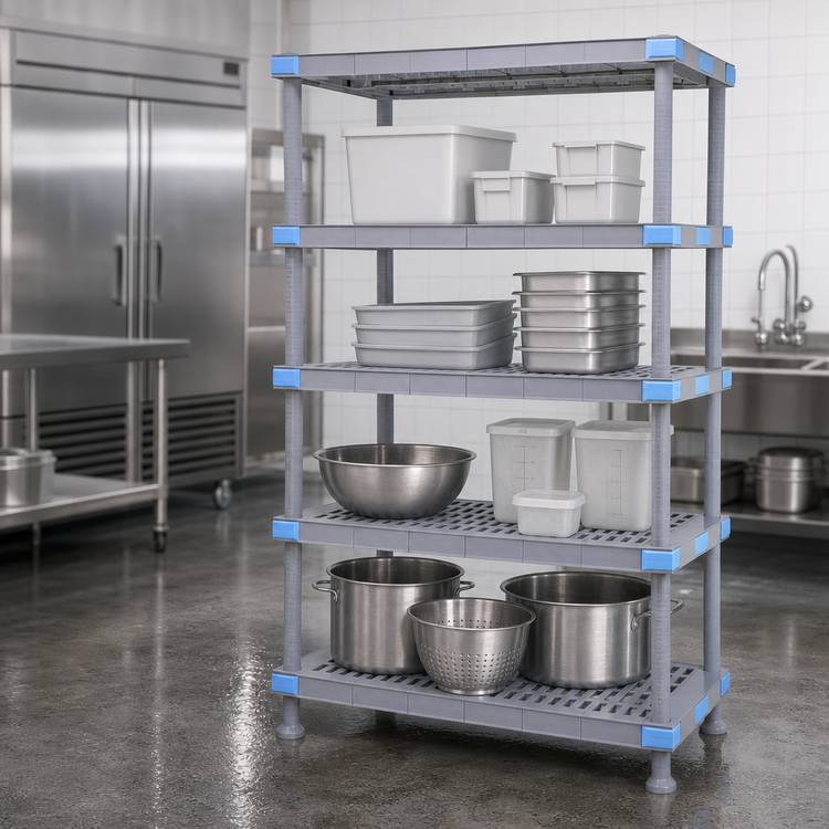 Product image #3 for Quantum Millenia 54 Inches W x 18 Inches D x 62 Inches H Polymer Shelving Unit with 4 Open Grid Shelves