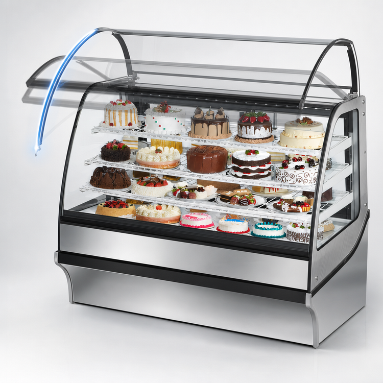 Product image #4 for True 59-1/4 Inch Self-Contained Curved Glass Refrigerated Bakery Display Merchandiser with Glass Sides and Stainless Steel Exterior