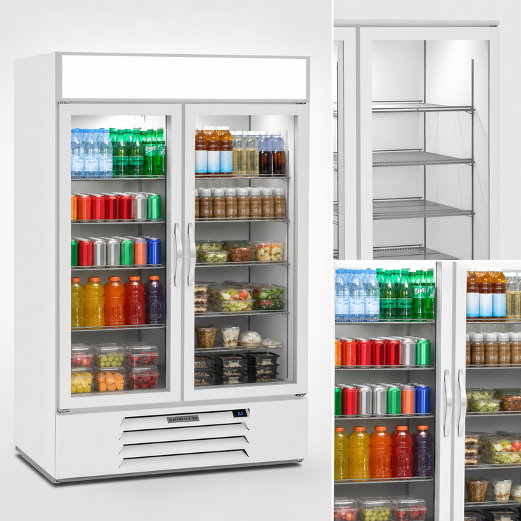 Product image #4 for Beverage-Air MarketMax Two-Section Reach-In Glass Door Refrigerated Merchandiser, 46.15 Cu. Ft., White