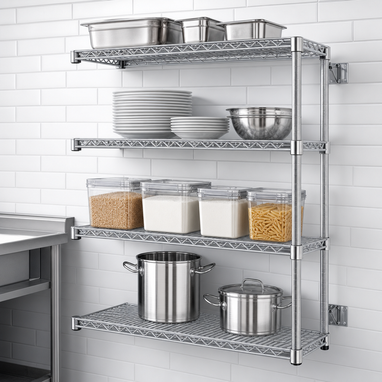 Product image #3 for Eagle Group 4-Tier Add-On Wire Shelving Unit with QuadTruss, 36W x 21D x 63H, Chrome-Plated