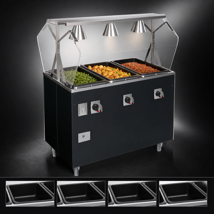 Product image #3 for Vollrath 2-Series Affordable Portable 4-Well Deluxe Mobile Hot Food Station with Lighted Buffet Breath Guard