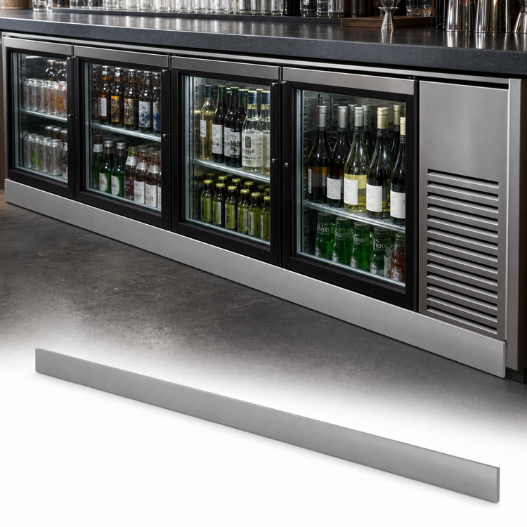 Product image #3 for Krowne 96-Inch Stainless Steel Front Kick Plate for Back Bar Coolers