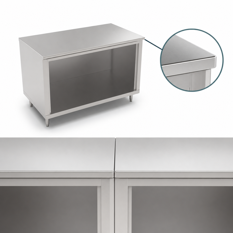 Product image #3 for John Boos 84 Inch x 30 Inch Open Front Cabinet Base Work Table with 16-Gauge Stainless Steel Top and Stallion Safety Edge