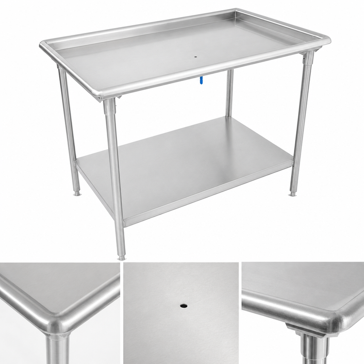 Product image #3 for John Boos 48-7/8" x 30-3/8" 16-Gauge Type 300 Stainless Steel Dish Sorting Table with Undershelf and Adjustable Bullet Feet