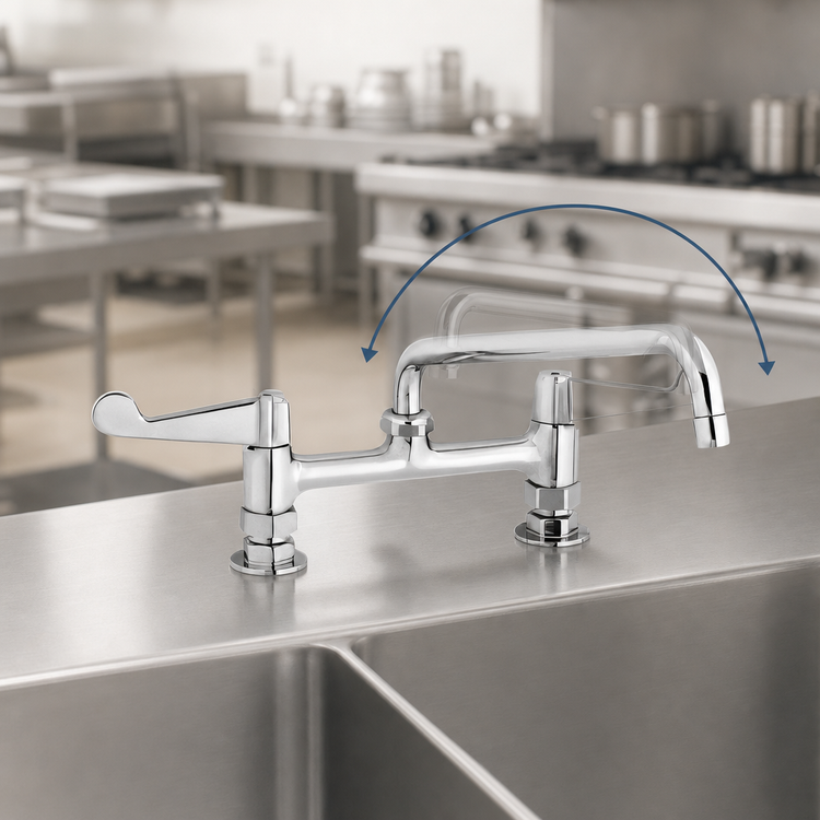 Product image #3 for T&S Brass Low-Lead 8-Inch Center Deck Mount Manual Faucet with 12-Inch Swing Nozzle and Wrist Handles