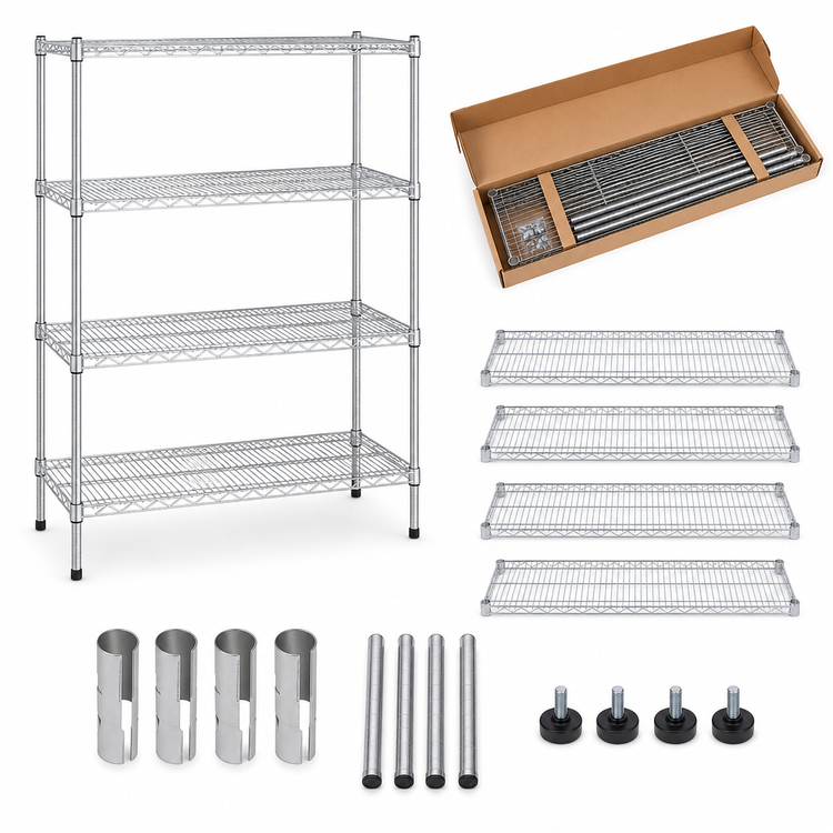Product image #3 for Metro Super Erecta 4-Shelf Stationary Chrome-Plated Wire Shelving Unit, 48 x 18 x 74 Inches