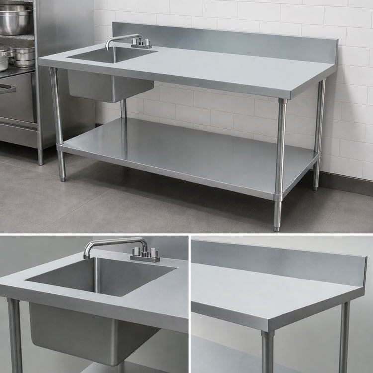 Product image #3 for 60-Inch Stainless Steel Work Table With Left Prep Sink and 6-Inch Backsplash
