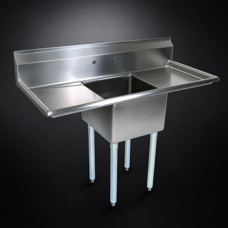 Product image #3 for John Boos E1S8-24-14T24 E-Series 1-Compartment Sink with Left and Right Drainboards, 72" W x 29-1/2" D, 14" Deep Bowl