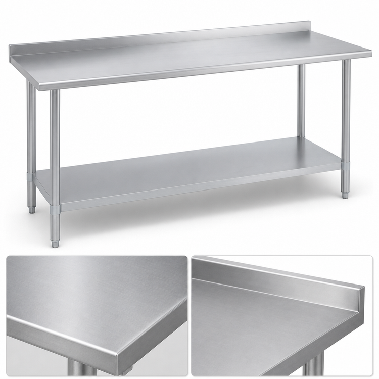 Product image #3 for Duke 16-Gauge 400 Series Stainless Steel Work Table with 1-1/8-Inch Riser and Stainless Undershelf, 36 x 144 Inches