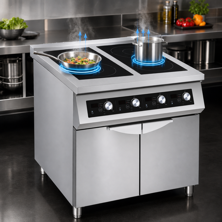 Product image #3 for Eurodib USA Commercial Freestanding 4-Zone Induction Cooktop with Legs, Stainless Steel, 208V 3-Phase