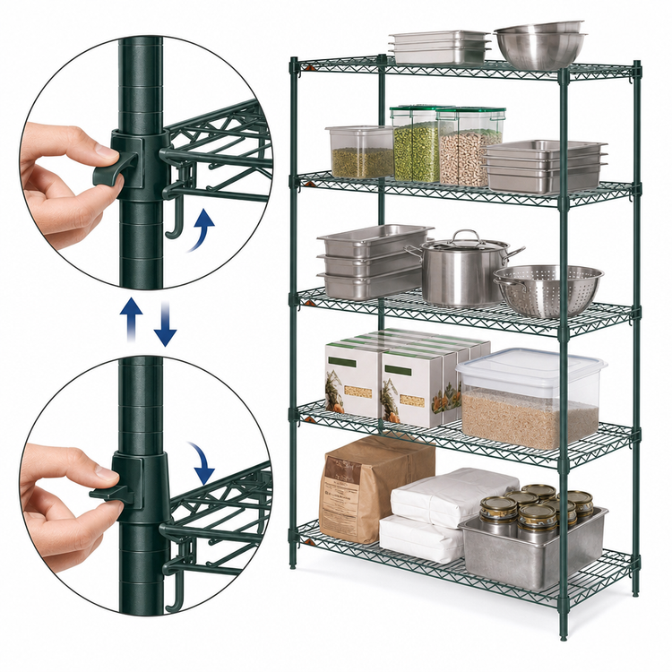 Product image #4 for Metro Super Erecta Super Adjustable Starter Wire Shelving Unit, 60W x 21D x 74H, 5 Shelves, Metroseal 3 Epoxy-Coated Green
