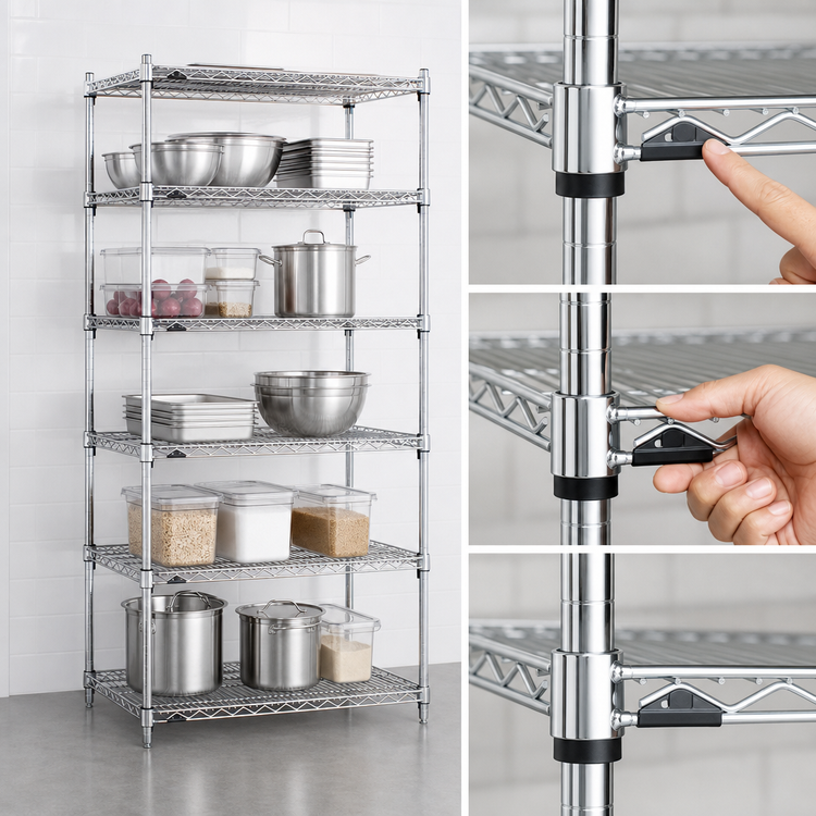 Product image #3 for Metro Super Erecta Super Adjustable Stationary Starter Wire Shelving Unit, 48"W x 24"D x 74"H, 5 Shelves, Chrome Plated