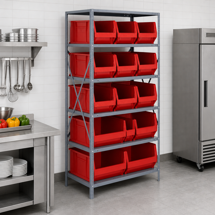 Product image #3 for Quantum Heavy Duty Stationary Wire Shelving Unit with 13 Storage Bins, 36 x 24 x 75 Inches