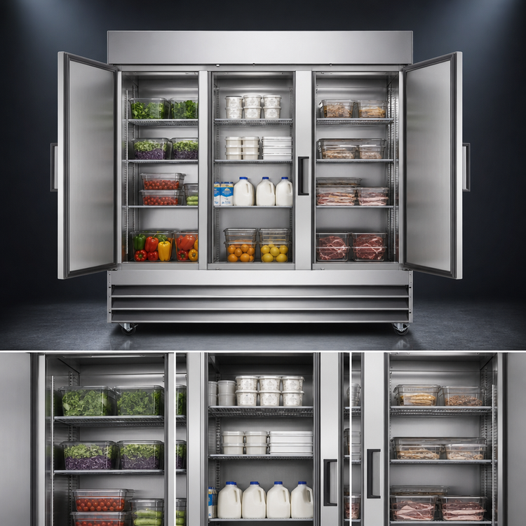 Product image #3 for Hurakan by Equip.me HKN-GXE72R3E 81-Inch 3-Door Reach-In Refrigerator, 72 Cu. Ft., Stainless Steel