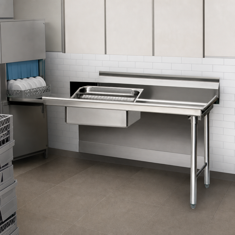 Product image #3 for Straight Soiled Dishtable with 20-Inch x 20-Inch x 5-Inch Pre-Rinse Sink, Right-to-Left Operation