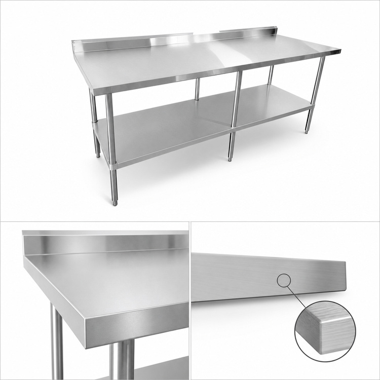 Product image #3 for Sapphire 84 Inch x 24 Inch 16-Gauge Stainless Steel Work Table with 5 Inch Backsplash and Adjustable Undershelf