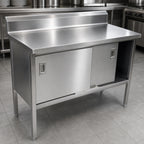 Thumbnail image #3 for John Boos EBSS4R5-2496 96"W x 24"D Stainless Steel Enclosed Work Table with Sliding Doors, 14-Gauge 300-Series Top and 5" Backsplash