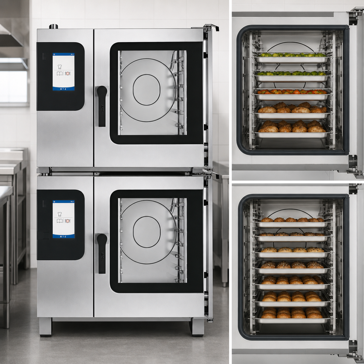 Product image #4 for Convotherm Maxx Pro K-12 School Package Double Stacked Full-Size Gas Combi Oven with 6-Pan and 10-Pan Capacity, Disappearing Doors, and easyTouch Control
