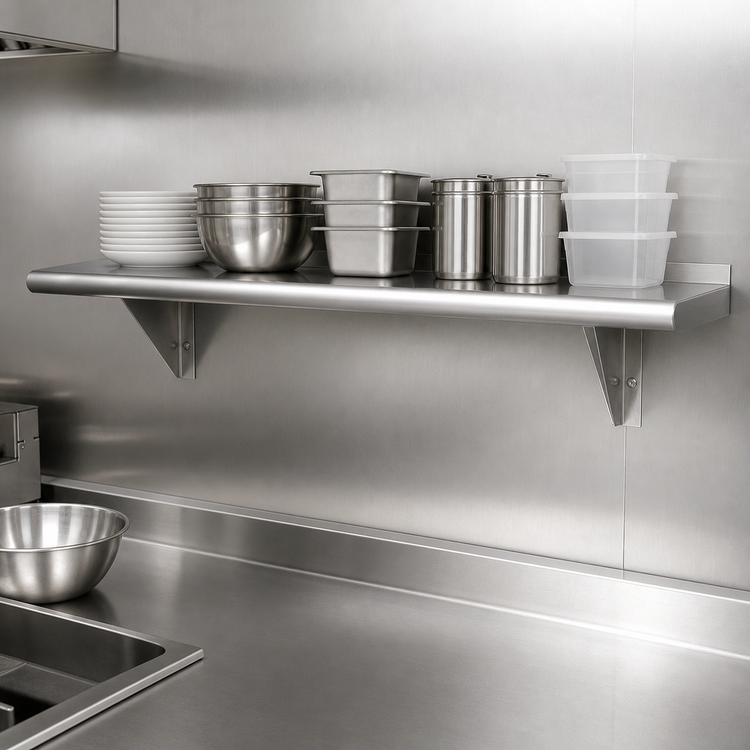Product image #3 for Advance Tabco 96" x 10" Wall-Mounted Stainless Steel Shelf, 18 Gauge, Satin Finish