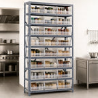 Thumbnail image #3 for Quantum 1875-210CL Heavy-Duty Freestanding Wire Shelving Unit, 13 Shelves, 27 Clear Bins, 36 x 18 x 75 Inches