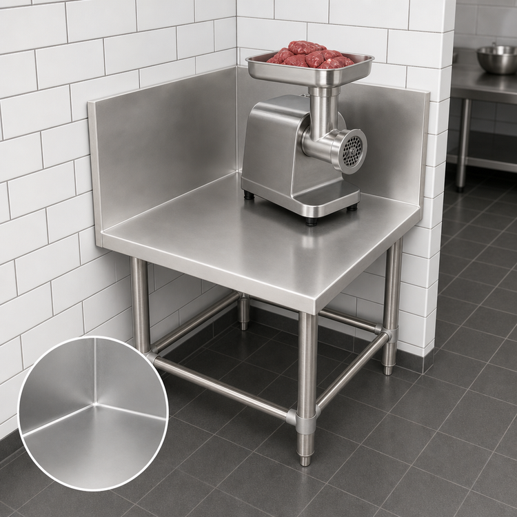 Product image #3 for Omcan USA L-Shaped Meat Grinder Table with 15-Inch Backsplash and Side Splashes, 31 x 31 x 20 Inches